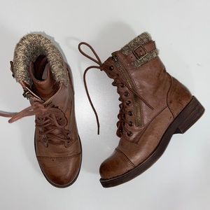 Faux Leather Lace Lace Combat Boots Size 8